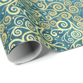 Elegante  gouden wervelpatroon Boho Dusty Blue Cadeaupapier (Rol Hoek)