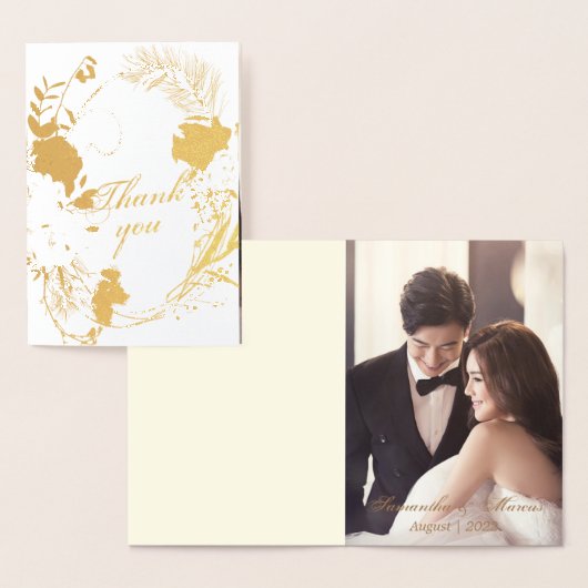 Elegante Gouden Wijn Bordeauxroze Krans Foto Echt Folie Kaarten (Display)