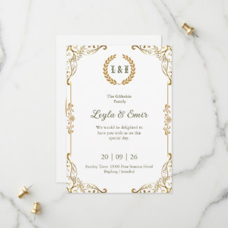 Elegante gouden wijnstok initiaal 'Save the Date' Save The Date