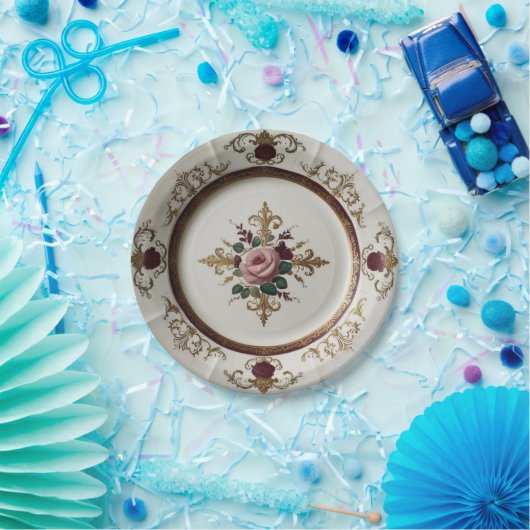 Elegante gouden wilde bloem Keramische bruiloft Papieren Bordje (Feest)