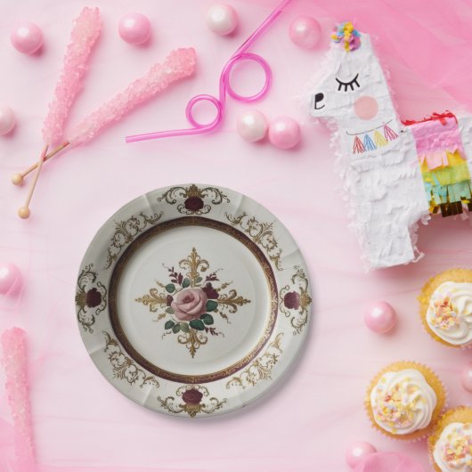 Elegante gouden wilde bloem Keramische bruiloft Papieren Bordje (Feest)