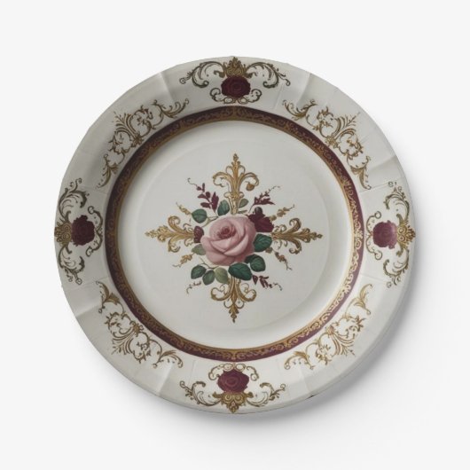 Elegante gouden wilde bloem Keramische bruiloft Papieren Bordje (Voorkant)