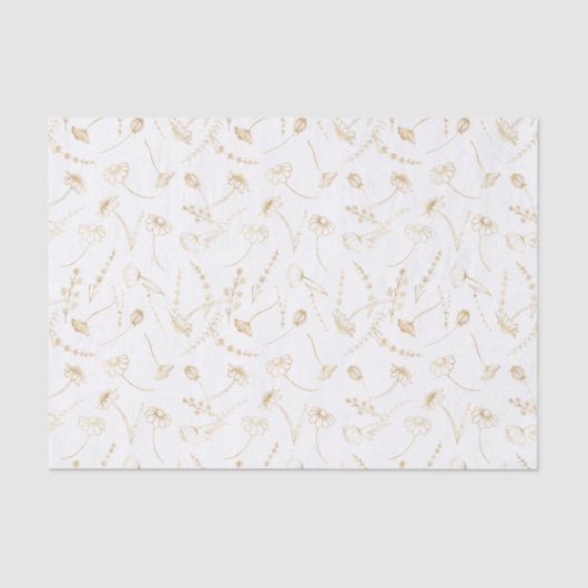 Elegante Gouden Wilde Bloemenschets Eenvoudig Bloe Tissuepapier (Voorkant)