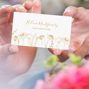Elegante Gouden Wilde Bloemenschets Vrouwelijk Visitekaartje
