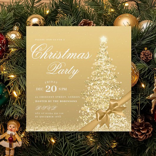 Elegante gouden winter kerstboom strik kaart