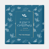 Elegante gouden winterbladeren Blauwe Kerst Magneet (Voorkant)