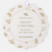 Elegante gouden winterbladeren Mistletoe Ornament Kaart (Achterkant)