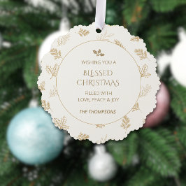 Elegante gouden winterbladeren Mistletoe Ornament Kaart