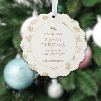 Elegante gouden winterbladeren Mistletoe Ornament Kaart