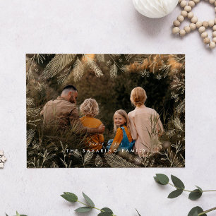 Elegante gouden wintertakken Foto Kerst Kaart