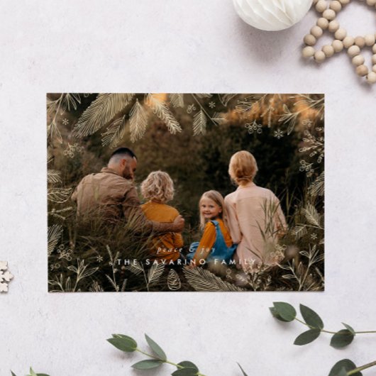 Elegante gouden wintertakken Foto Kerst Kaart