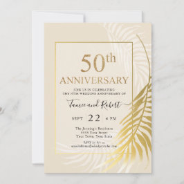 Elegante gouden witte 50ste huwelijksuitnodiging kaart