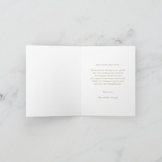 Elegante gouden witte bloem moderne bruiloft bedankkaart (Binnen)