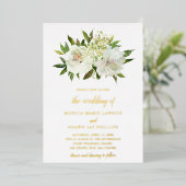 Elegante gouden witte bloem moderne bruiloft folie uitnodiging (Staand Voorkant)