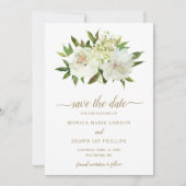 Elegante gouden witte bloem moderne bruiloft save the date (Voorkant)