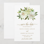 Elegante gouden witte bloem moderne bruiloft save the date (Voorkant / Achterkant)