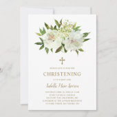 Elegante gouden witte bloem moderne doop kaart