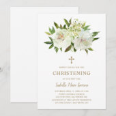 Elegante gouden witte bloem moderne doop kaart (Voorkant / Achterkant)