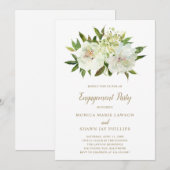 Elegante gouden witte bloem moderne verlovingsfees kaart (Voorkant / Achterkant)