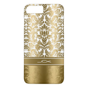 Elegante gouden & witte bloemdamast Case-Mate iPhone case