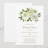 Elegante gouden witte bloemen bruiloft repetitie d kaart (Voorkant / Achterkant)