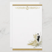 Elegante gouden & witte bruiloft briefpapier (Voorkant / Achterkant)