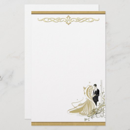 Elegante gouden & witte bruiloft briefpapier (Voorkant / Achterkant)