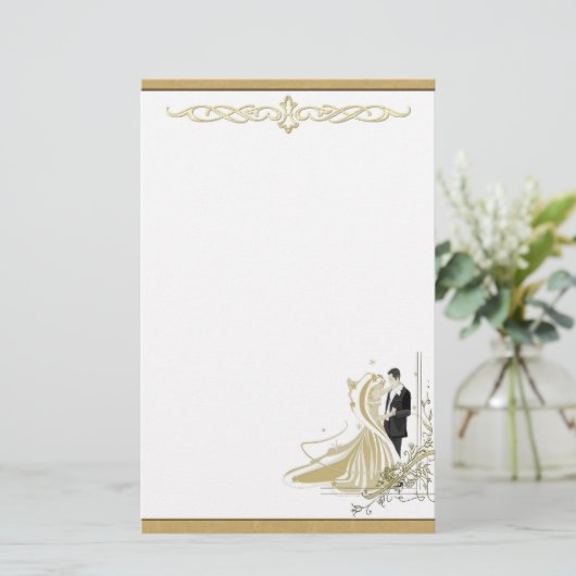 Elegante gouden & witte bruiloft briefpapier (Staand voorkant)