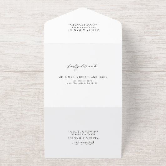 Elegante gouden witte bruiloft folie all in one uitnodiging (Buiten)