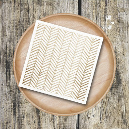 Elegante Gouden & Witte Chevron Bruids Huwelijk Servet