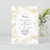 Elegante gouden witte flora-trouwkaart kaart (Staand voorkant)