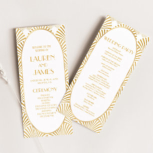 Elegante gouden witte geometrische Art Deco-huweli Programmakaart
