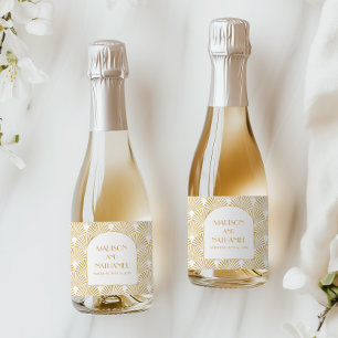Elegante Gouden Witte Geometrische Art Deco Trouwd Sparkling Wijnetiket