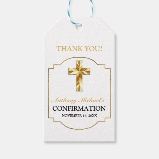 Elegante Gouden Witte Katholieke Communie Cadeaulabel (Voorkant)
