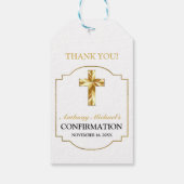 Elegante Gouden Witte Katholieke Confirmatie Cadeaulabel (Achterkant)