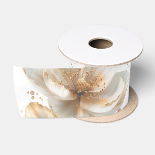 Elegante Gouden & Witte Klaproos Bruiloft Satijnen Lint
