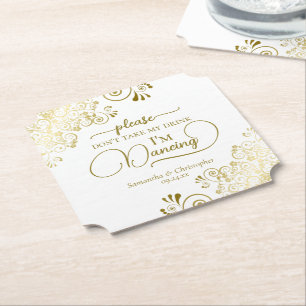 Elegante Gouden & Witte Niet Mijn Drink Weghalen T Kartonnen Onderzetters