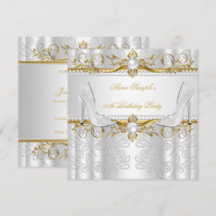 Elegante Gouden Witte Parel Diamanten Hoge Hakken  Kaart