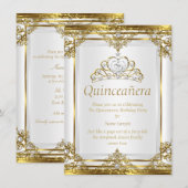 Elegante Gouden Witte Parel Princess Quinceanera Kaart (Voorkant / Achterkant)