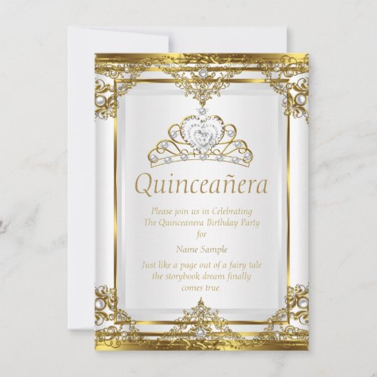 Elegante Gouden Witte Parel Princess Quinceanera Kaart (Voorkant)