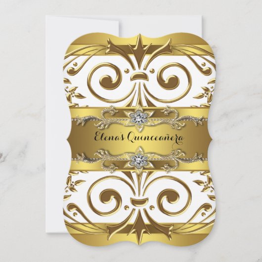 Elegante gouden witte Quinceanera Kaart (Voorkant)