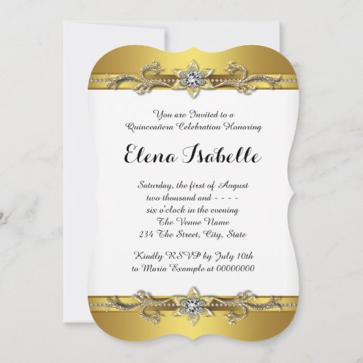 Elegante gouden witte Quinceanera Kaart (Achterkant)