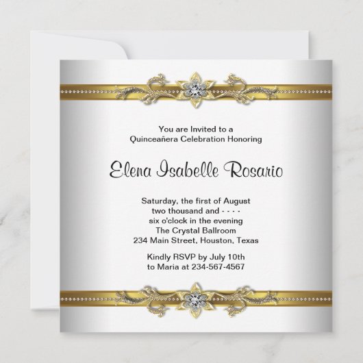 Elegante gouden witte Quinceanera Kaart (Achterkant)