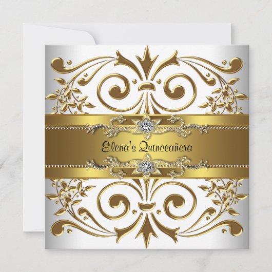 Elegante gouden witte Quinceanera Kaart (Voorkant)
