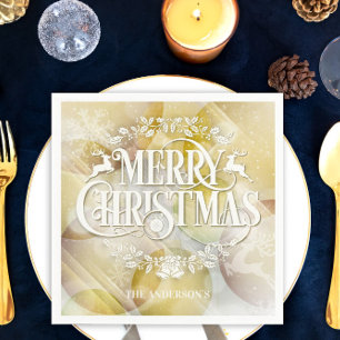 Elegante Gouden Witte Rendier Kerstmis Servet