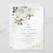 Elegante gouden witte roos bruiloft kaart (Voorkant)