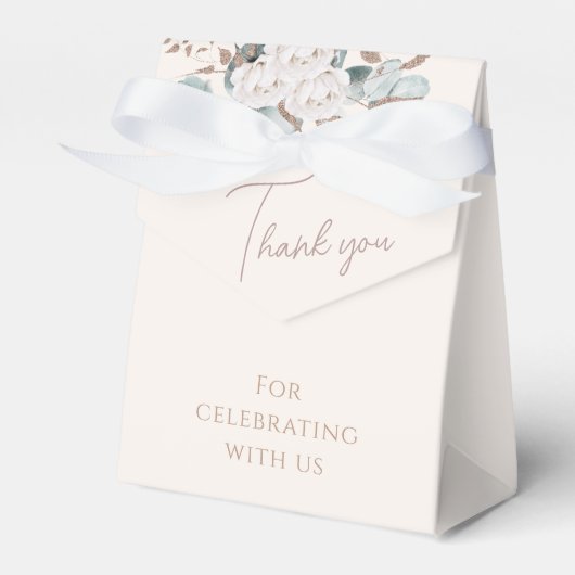 Elegante gouden witte rozen & groen bruidsdouche bedankdoosjes (Voorkant Zijde)