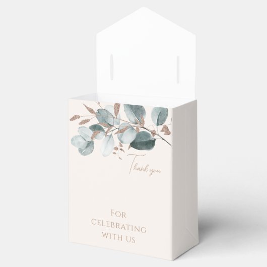 Elegante Gouden Witte Rozen & Groene Bruidsdouche Bedankdoosjes (Geopend)