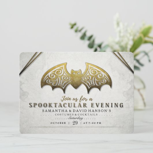 Elegante gouden witte vleermuis Spooktacular Eveni Kaart (Staand voorkant)
