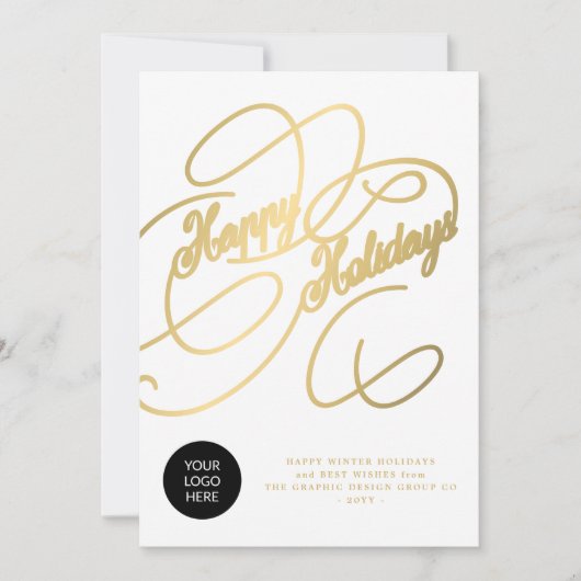 Elegante gouden zakelijke logo non-foto feestdagenkaart (Voorkant)